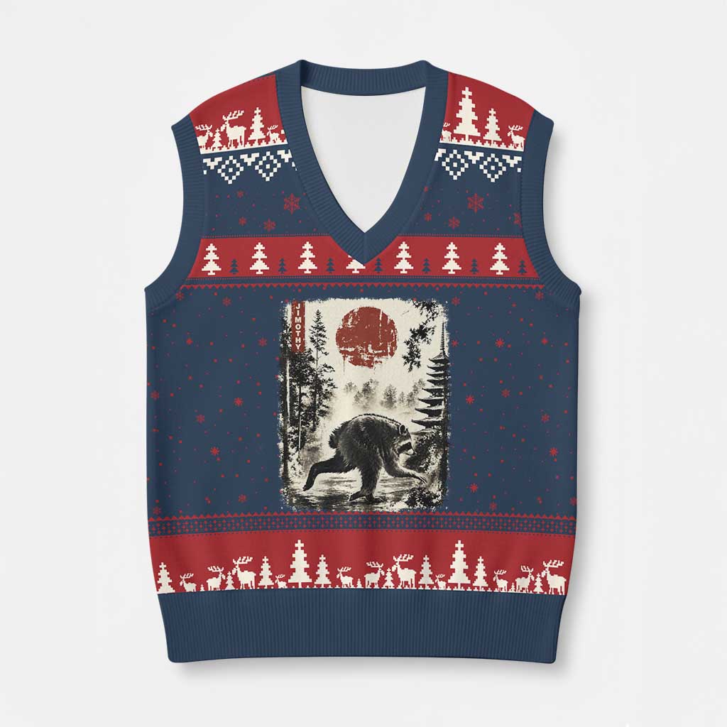 Jimothy the Raccoon Japanese Ukiyo-e Style Vintage Graphic V-Neck Knit Sweater Vest Viral Seattle Trash Panda Feral Legend Supporter TS02 Navy Red Print Your Wear