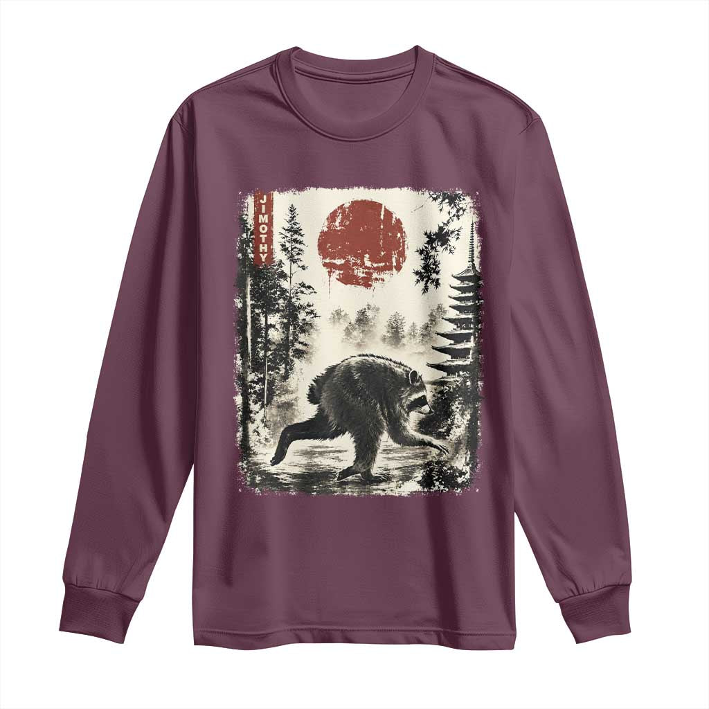 Jimothy the Raccoon Japanese Ukiyo-e Style Vintage Graphic Long Sleeve Shirt Viral Seattle Trash Panda Feral Legend Supporter