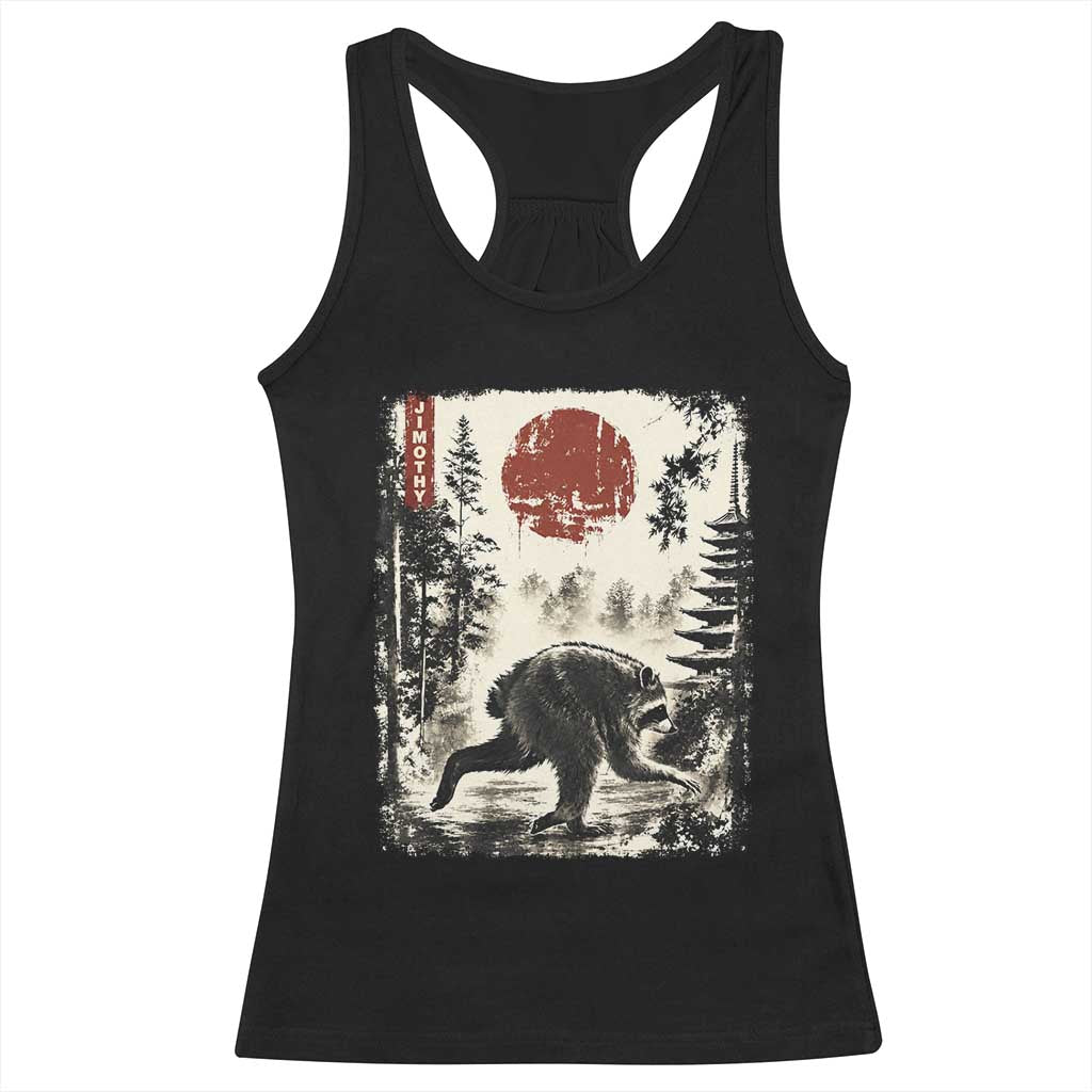 Jimothy the Raccoon Japanese Ukiyo-e Style Vintage Graphic Racerback Tank Top Viral Seattle Trash Panda Feral Legend Supporter TS02 Black Print Your Wear