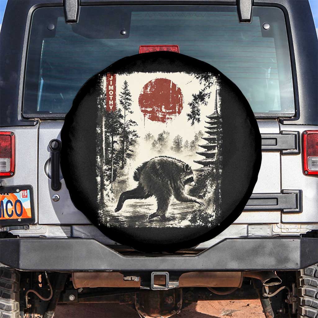 Jimothy the Raccoon Japanese Ukiyo-e Style Vintage Graphic Spare Tire Cover Viral Seattle Trash Panda Feral Legend Supporter TS02 No hole Black Print Your Wear