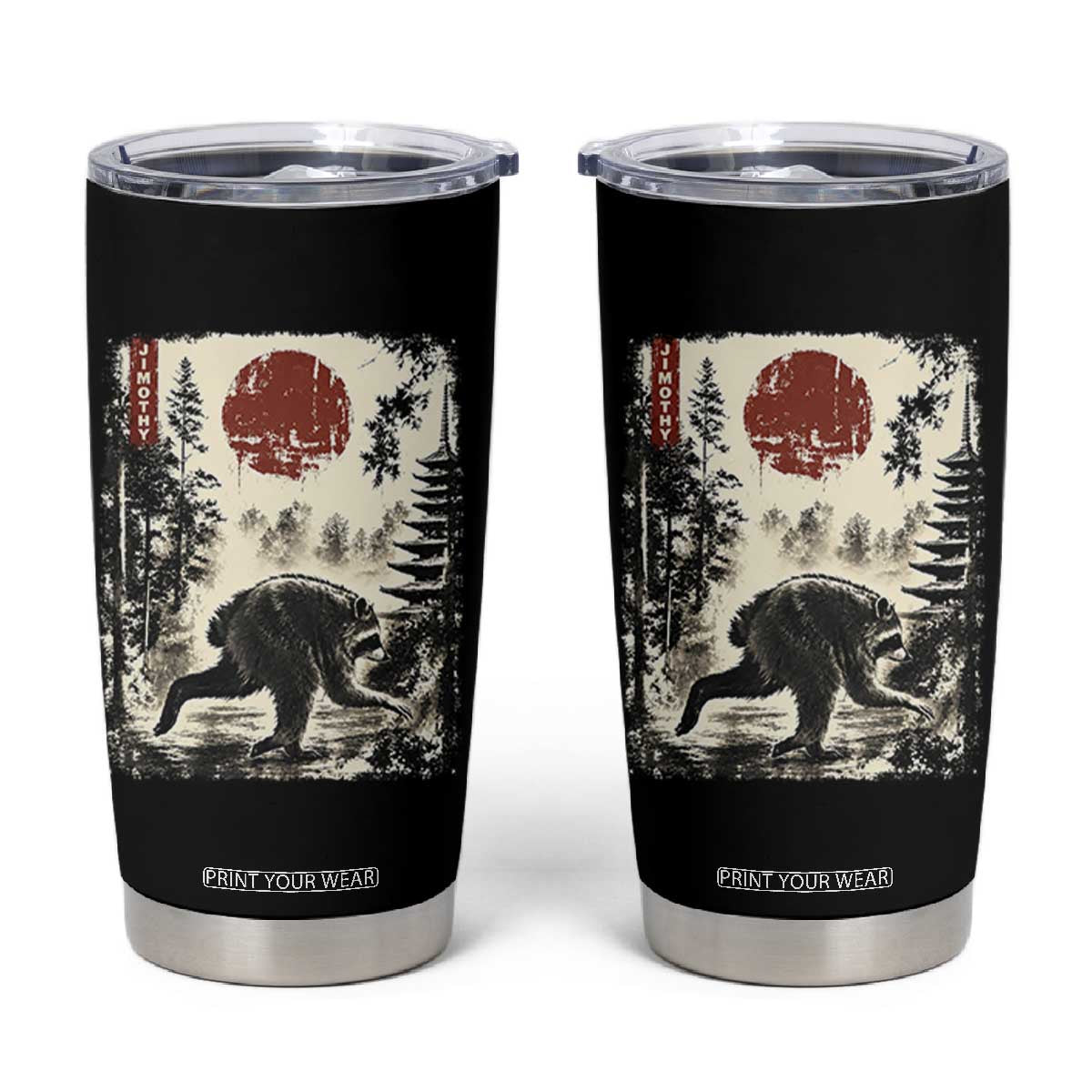 Jimothy the Raccoon Japanese Ukiyo-e Style Vintage Graphic Tumbler Cup Viral Seattle Trash Panda Feral Legend Supporter