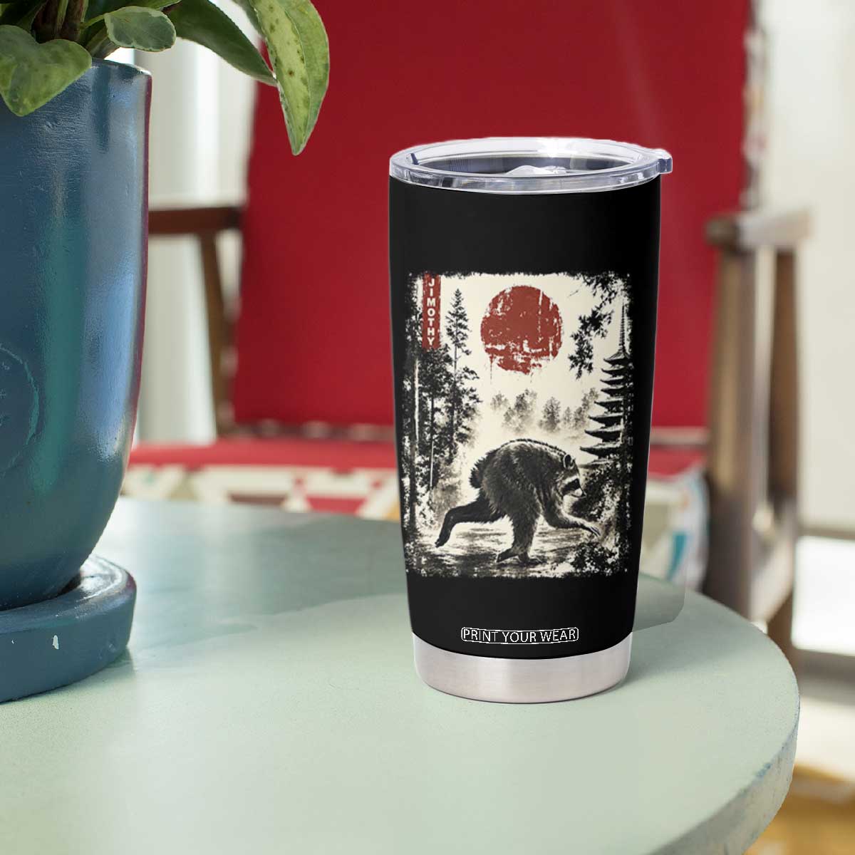 Jimothy the Raccoon Japanese Ukiyo-e Style Vintage Graphic Tumbler Cup Viral Seattle Trash Panda Feral Legend Supporter