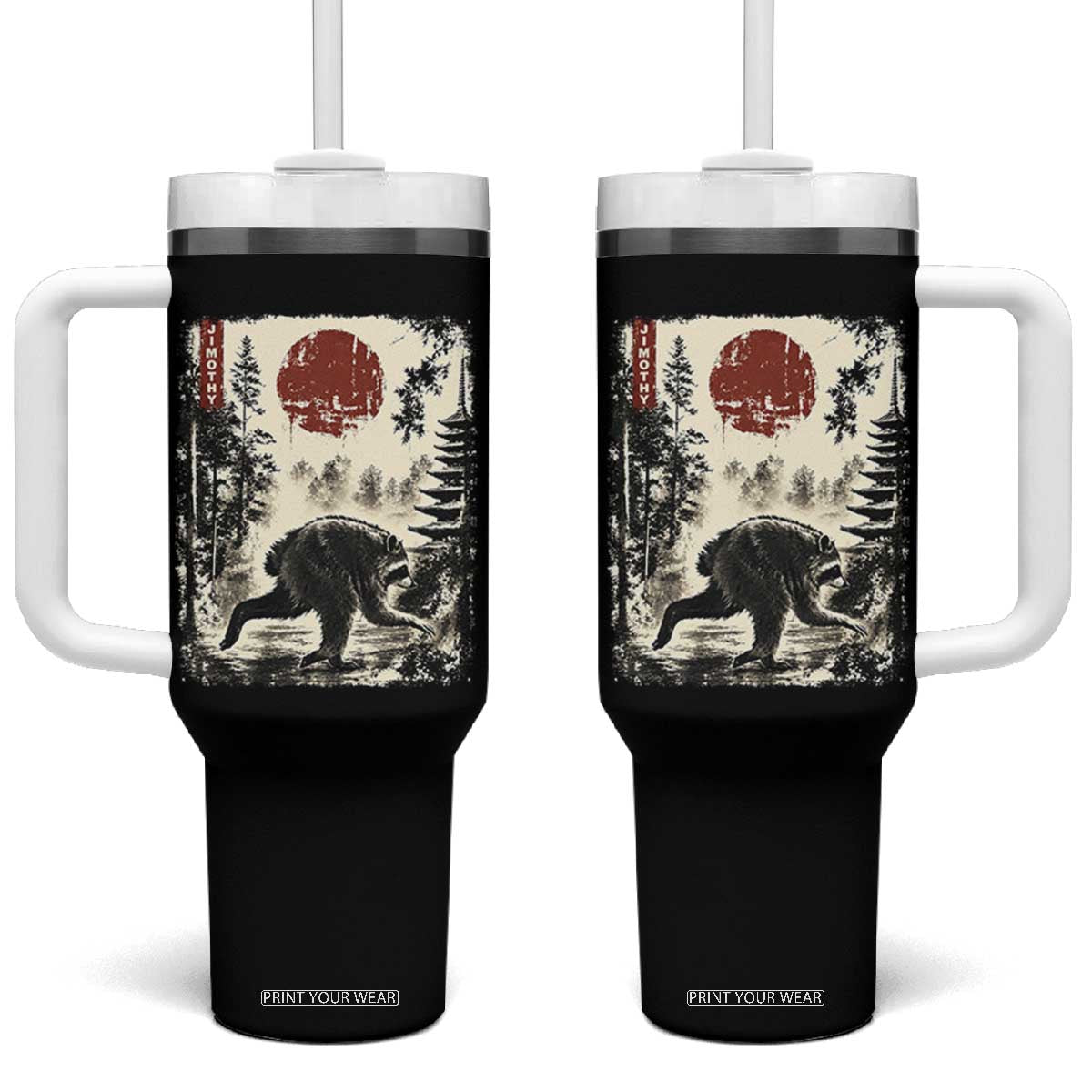 Jimothy the Raccoon Japanese Ukiyo-e Style Vintage Graphic Tumbler With Handle Viral Seattle Trash Panda Feral Legend Supporter TS02 One Size: 40 oz Black Print Your Wear