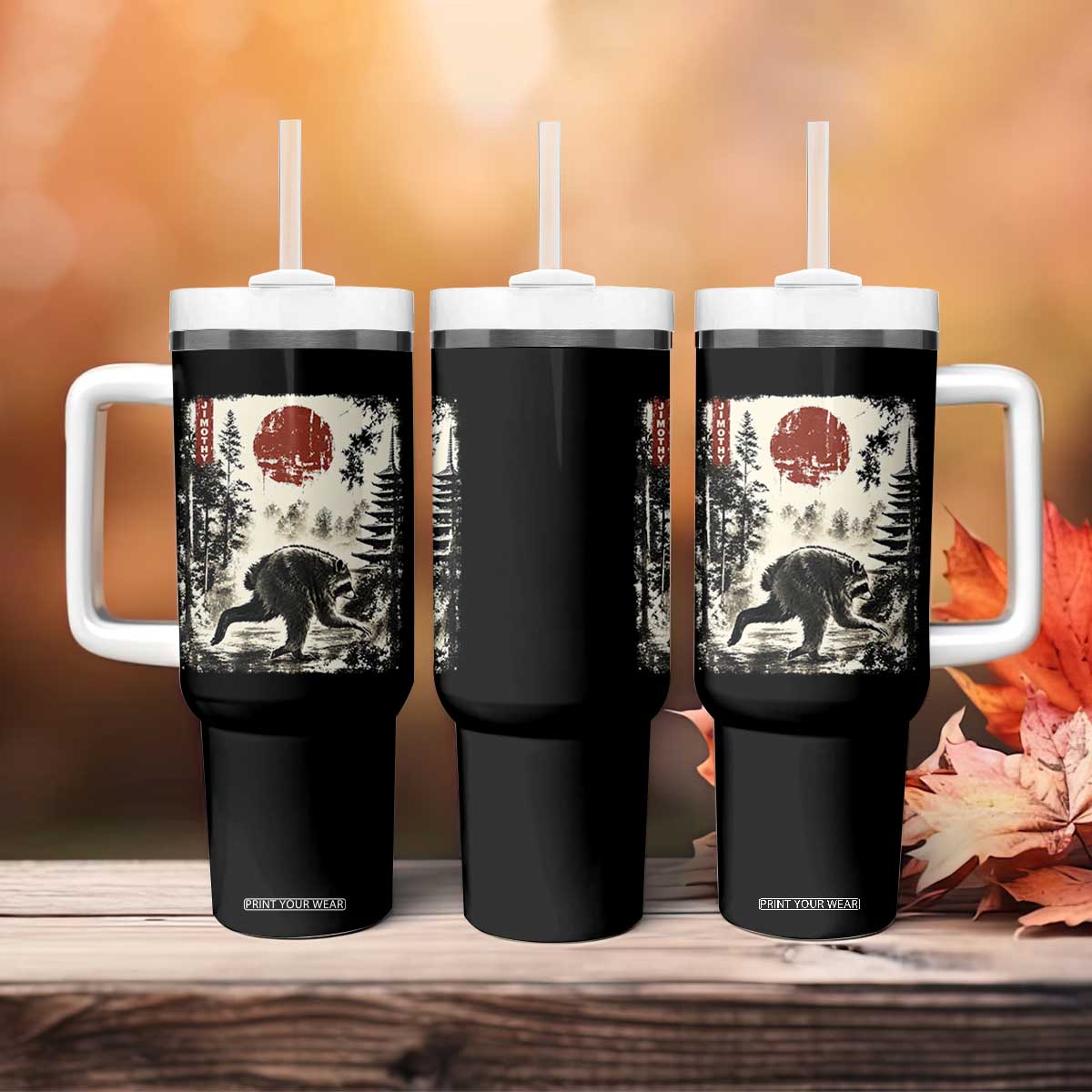 Jimothy the Raccoon Japanese Ukiyo-e Style Vintage Graphic Tumbler With Handle Viral Seattle Trash Panda Feral Legend Supporter