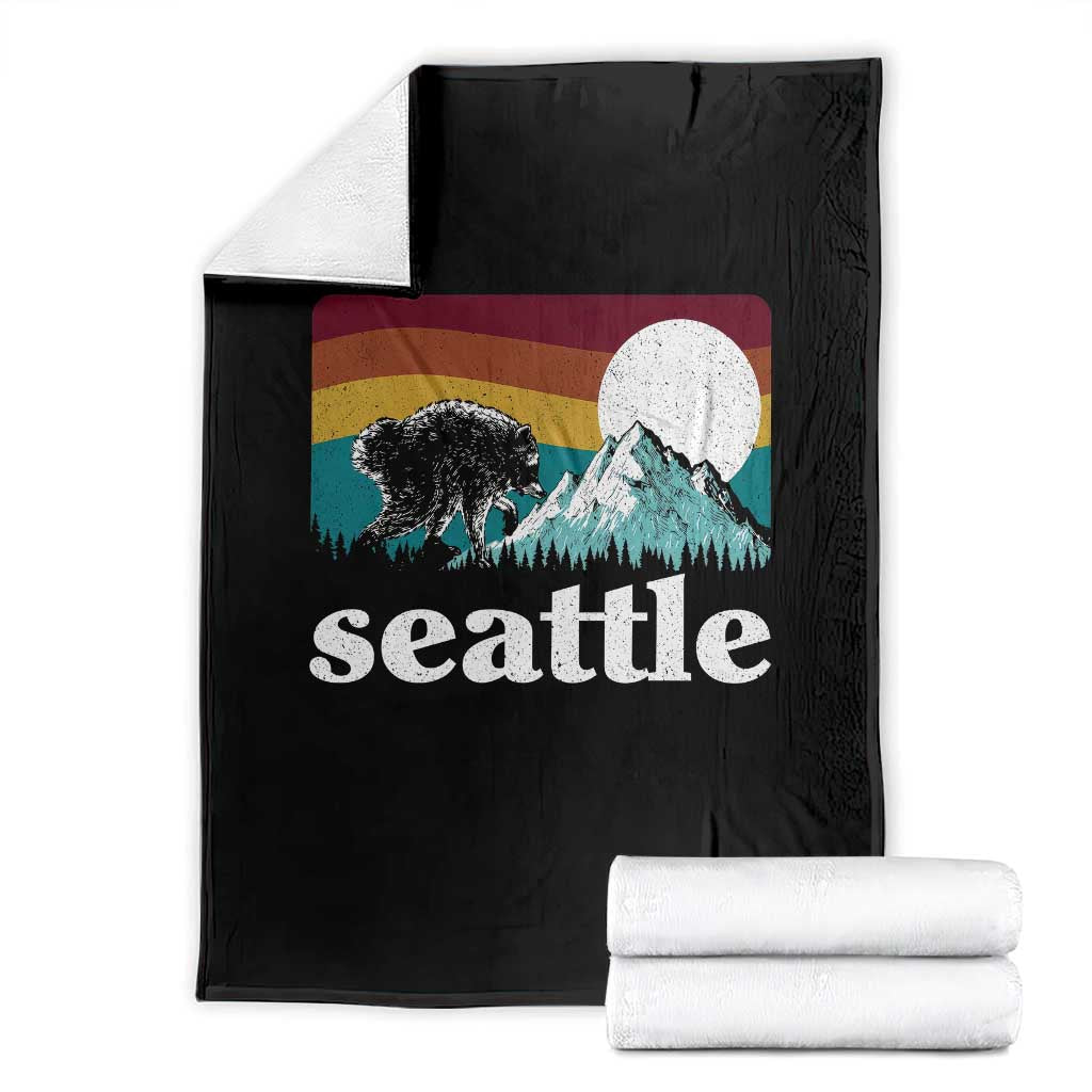 Seattle WA Mountains Jimothy the Raccoon Graphic Throw Blanket Retro Vintage Sunset Viral Trash Panda Feral Legend TS02 Black Print Your Wear