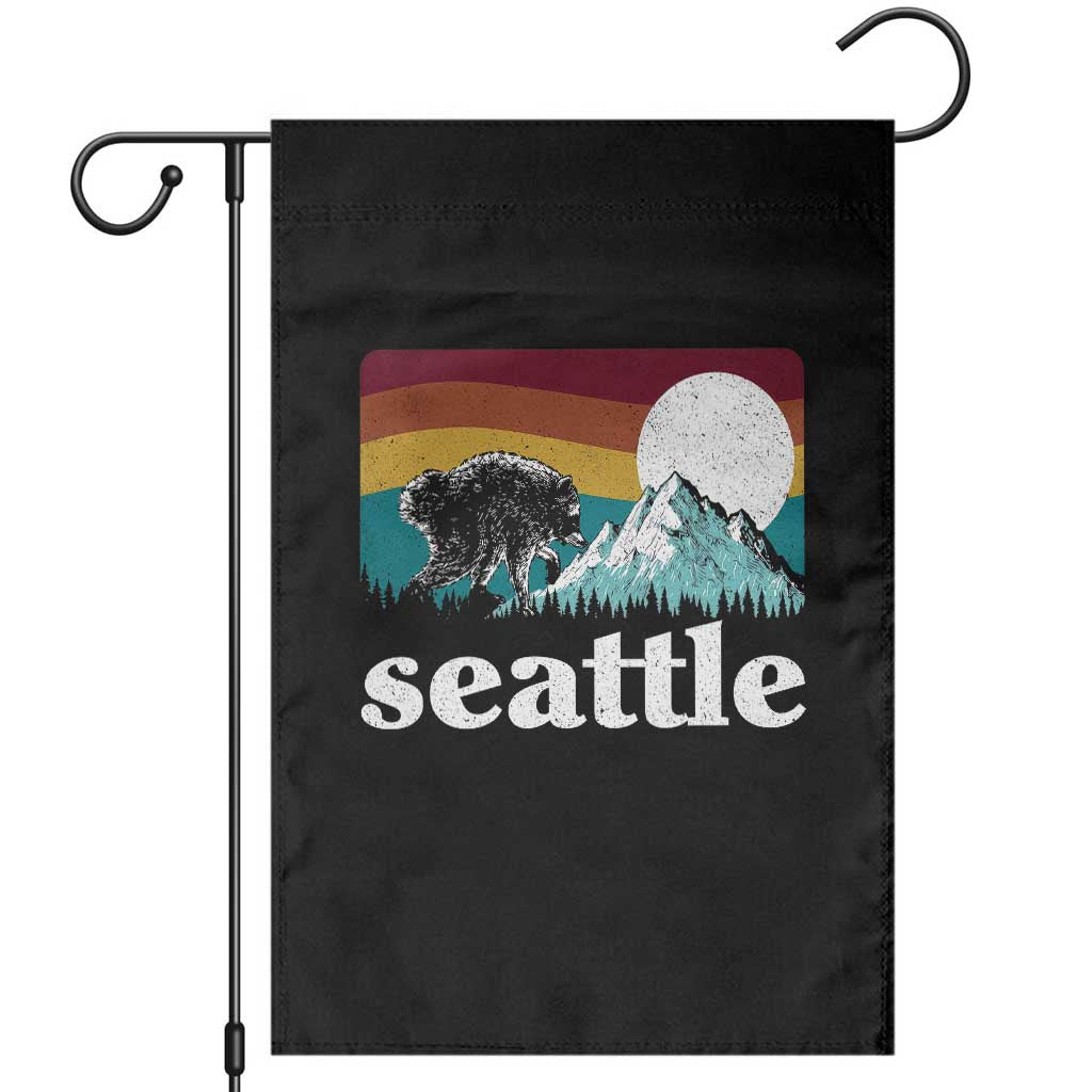 Seattle WA Mountains Jimothy the Raccoon Graphic Garden Flag Retro Vintage Sunset Viral Trash Panda Feral Legend TS02 Black Print Your Wear