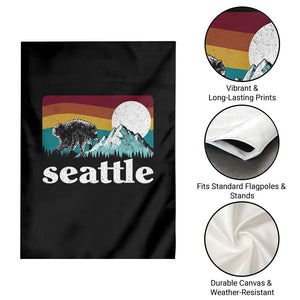 Seattle WA Mountains Jimothy the Raccoon Graphic Garden Flag Retro Vintage Sunset Viral Trash Panda Feral Legend