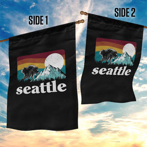 Seattle WA Mountains Jimothy the Raccoon Graphic Garden Flag Retro Vintage Sunset Viral Trash Panda Feral Legend
