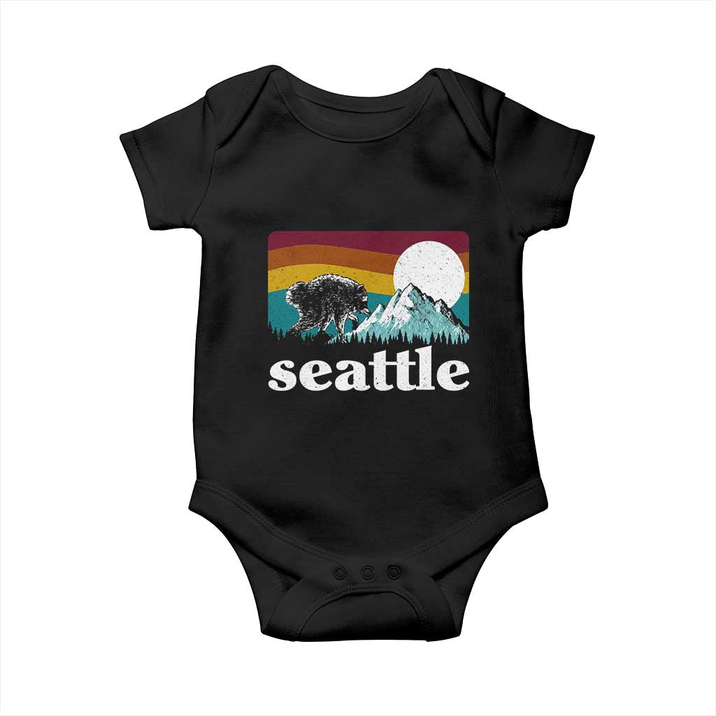 Seattle WA Mountains Jimothy the Raccoon Graphic Baby Onesie Retro Vintage Sunset Viral Trash Panda Feral Legend TS02 Black Print Your Wear