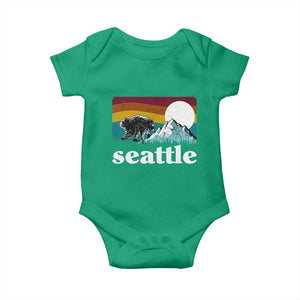 Seattle WA Mountains Jimothy the Raccoon Graphic Baby Onesie Retro Vintage Sunset Viral Trash Panda Feral Legend