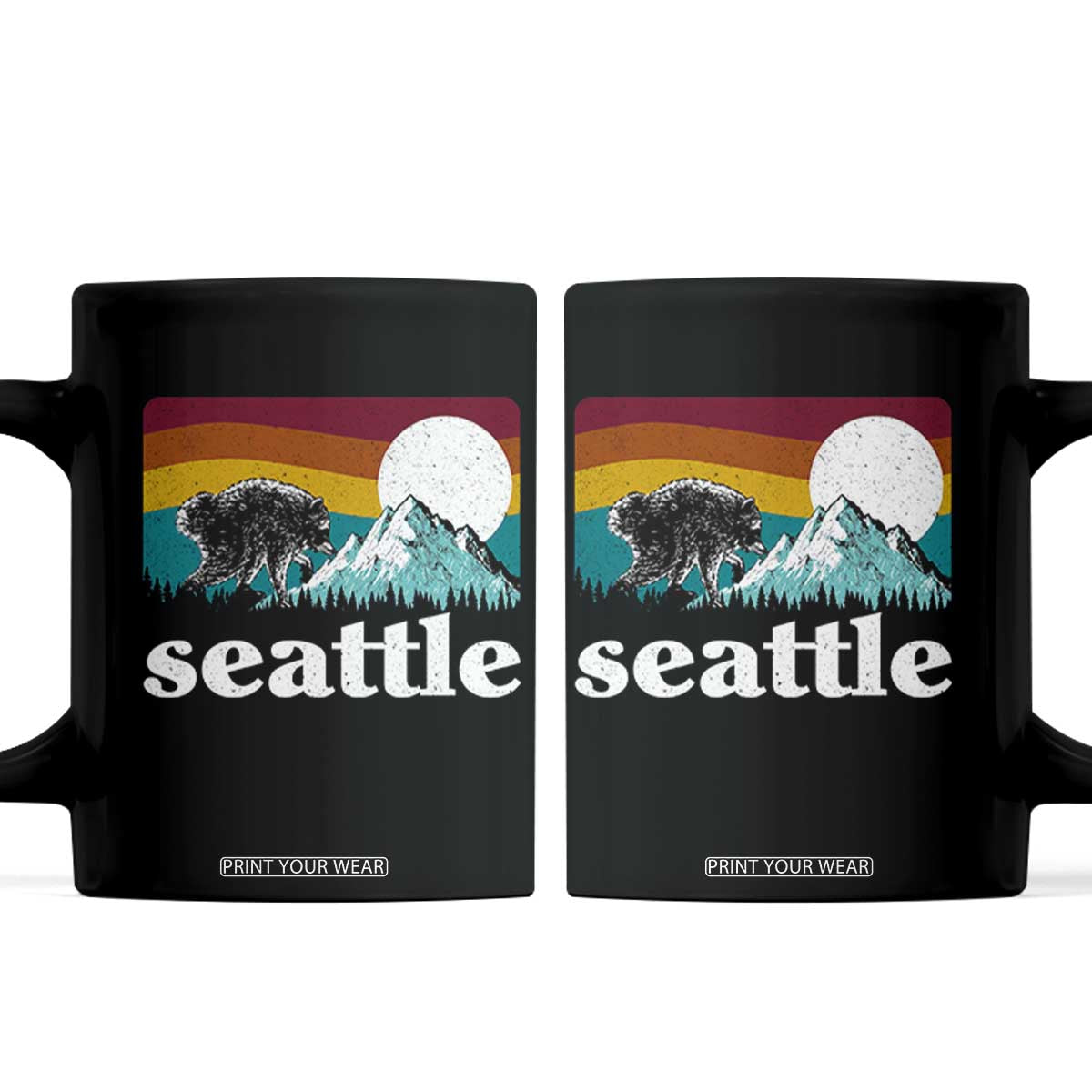 Seattle WA Mountains Jimothy the Raccoon Graphic Coffee Mug Retro Vintage Sunset Viral Trash Panda Feral Legend TS02 Black Print Your Wear