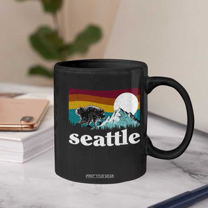Seattle WA Mountains Jimothy the Raccoon Graphic Coffee Mug Retro Vintage Sunset Viral Trash Panda Feral Legend