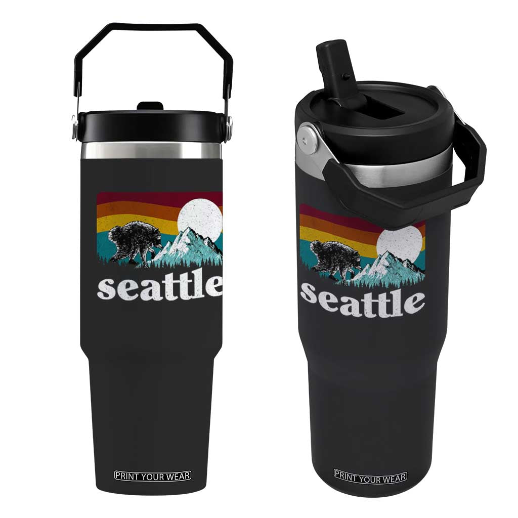 Seattle WA Mountains Jimothy the Raccoon Graphic Flip Straw Tumbler Retro Vintage Sunset Viral Trash Panda Feral Legend TS02 One Size: 30 oz Black Print Your Wear