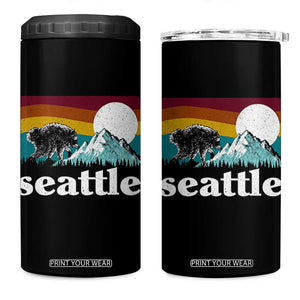 Seattle WA Mountains Jimothy the Raccoon Graphic 4 in 1 Can Cooler Tumbler Retro Vintage Sunset Viral Trash Panda Feral Legend