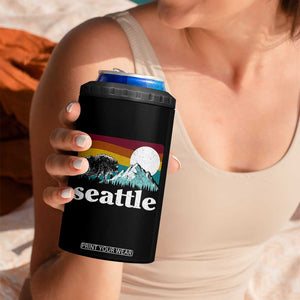 Seattle WA Mountains Jimothy the Raccoon Graphic 4 in 1 Can Cooler Tumbler Retro Vintage Sunset Viral Trash Panda Feral Legend