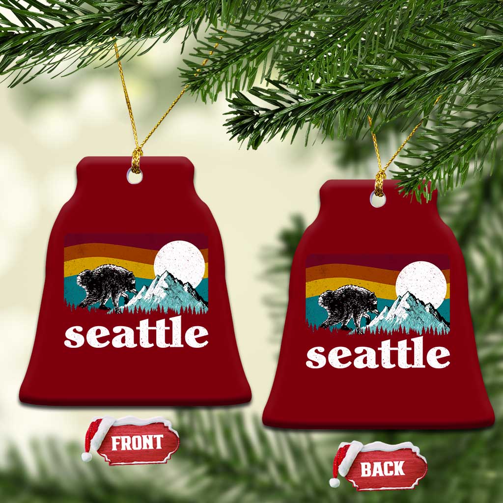 Seattle WA Mountains Jimothy the Raccoon Graphic Ceramic Ornament Retro Vintage Sunset Viral Trash Panda Feral Legend
