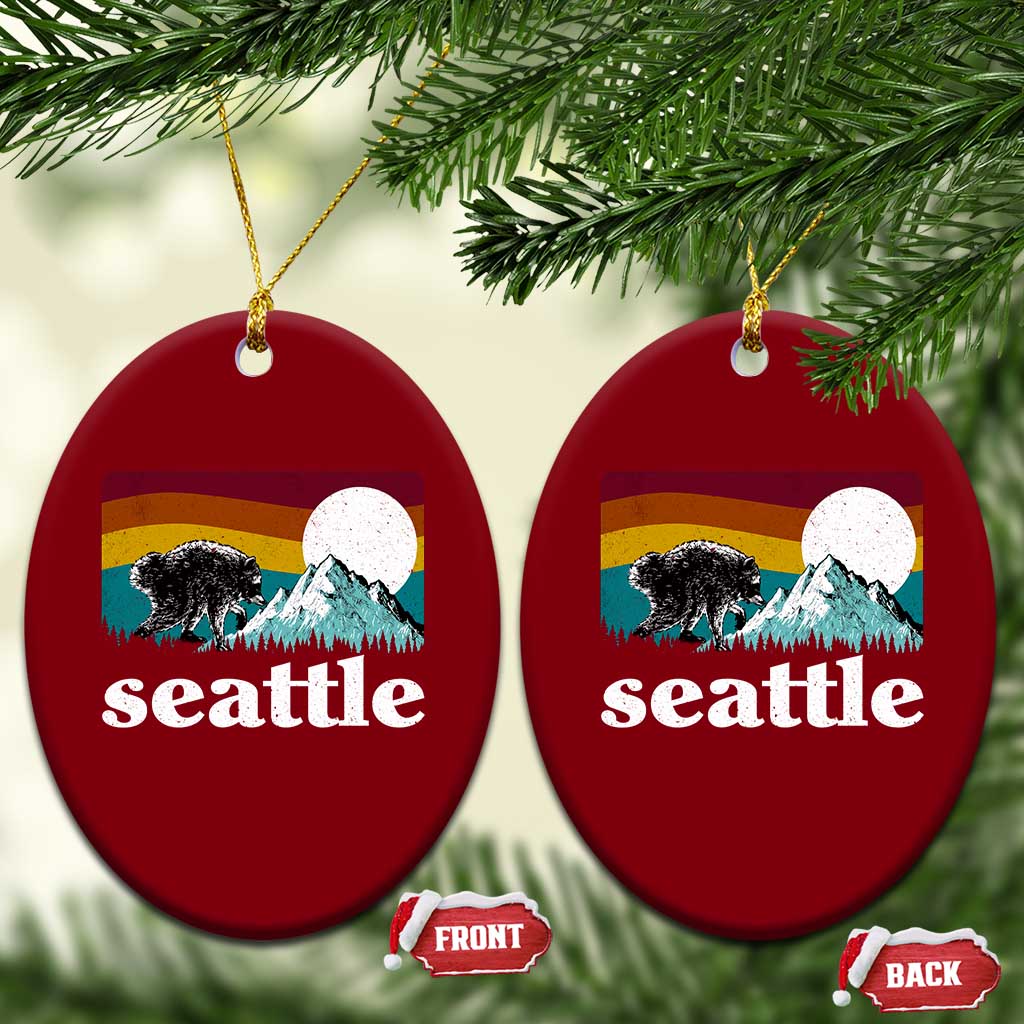 Seattle WA Mountains Jimothy the Raccoon Graphic Ceramic Ornament Retro Vintage Sunset Viral Trash Panda Feral Legend
