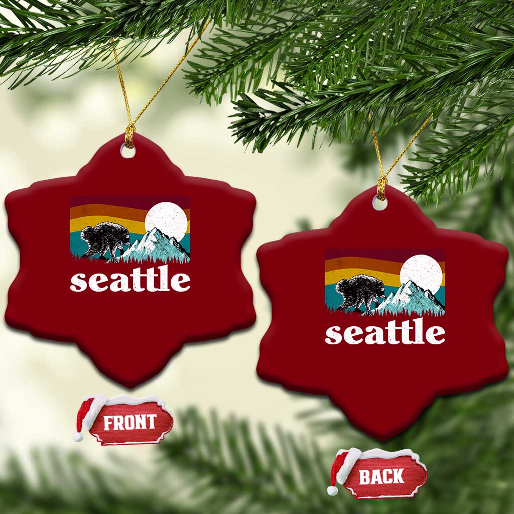 Seattle WA Mountains Jimothy the Raccoon Graphic Ceramic Ornament Retro Vintage Sunset Viral Trash Panda Feral Legend