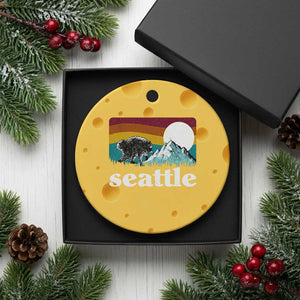 Seattle WA Mountains Jimothy the Raccoon Graphic Ceramic Ornament Retro Vintage Sunset Viral Trash Panda Feral Legend