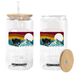 Seattle WA Mountains Jimothy the Raccoon Graphic Glass Can Retro Vintage Sunset Viral Trash Panda Feral Legend