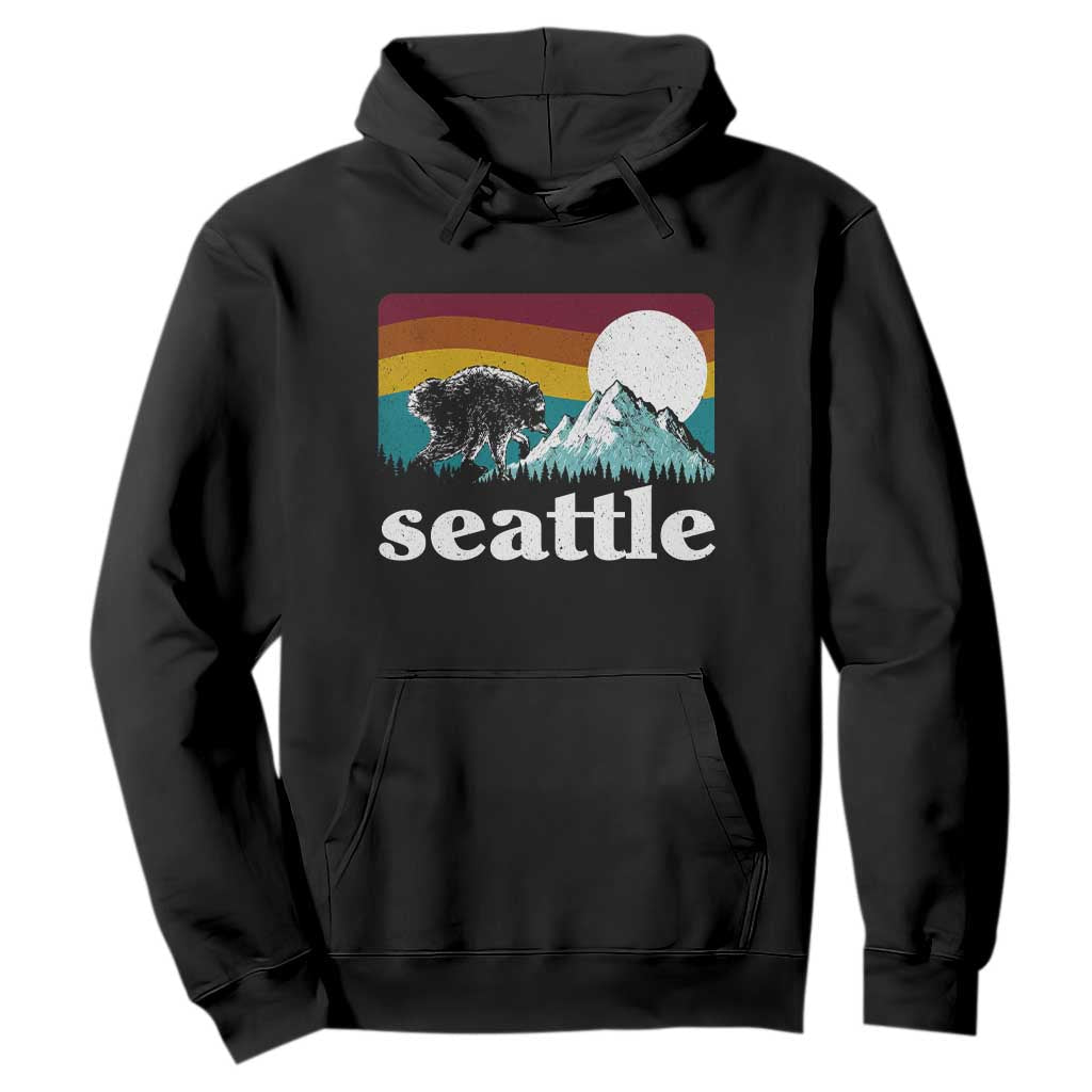 Seattle WA Mountains Jimothy the Raccoon Graphic Hoodie Retro Vintage Sunset Viral Trash Panda Feral Legend TS02 Black Print Your Wear