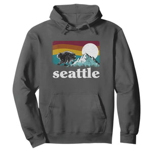 Seattle WA Mountains Jimothy the Raccoon Graphic Hoodie Retro Vintage Sunset Viral Trash Panda Feral Legend