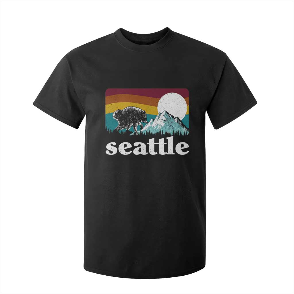 Seattle WA Mountains Jimothy the Raccoon Graphic T Shirt For Kid Retro Vintage Sunset Viral Trash Panda Feral Legend