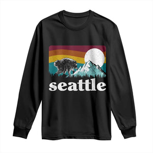 Seattle WA Mountains Jimothy the Raccoon Graphic Long Sleeve Shirt Retro Vintage Sunset Viral Trash Panda Feral Legend