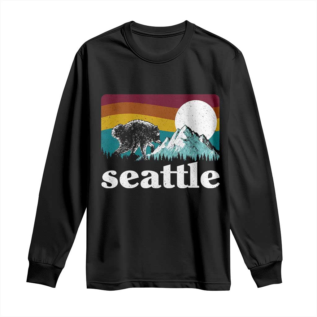 Seattle WA Mountains Jimothy the Raccoon Graphic Long Sleeve Shirt Retro Vintage Sunset Viral Trash Panda Feral Legend TS02 Black Print Your Wear