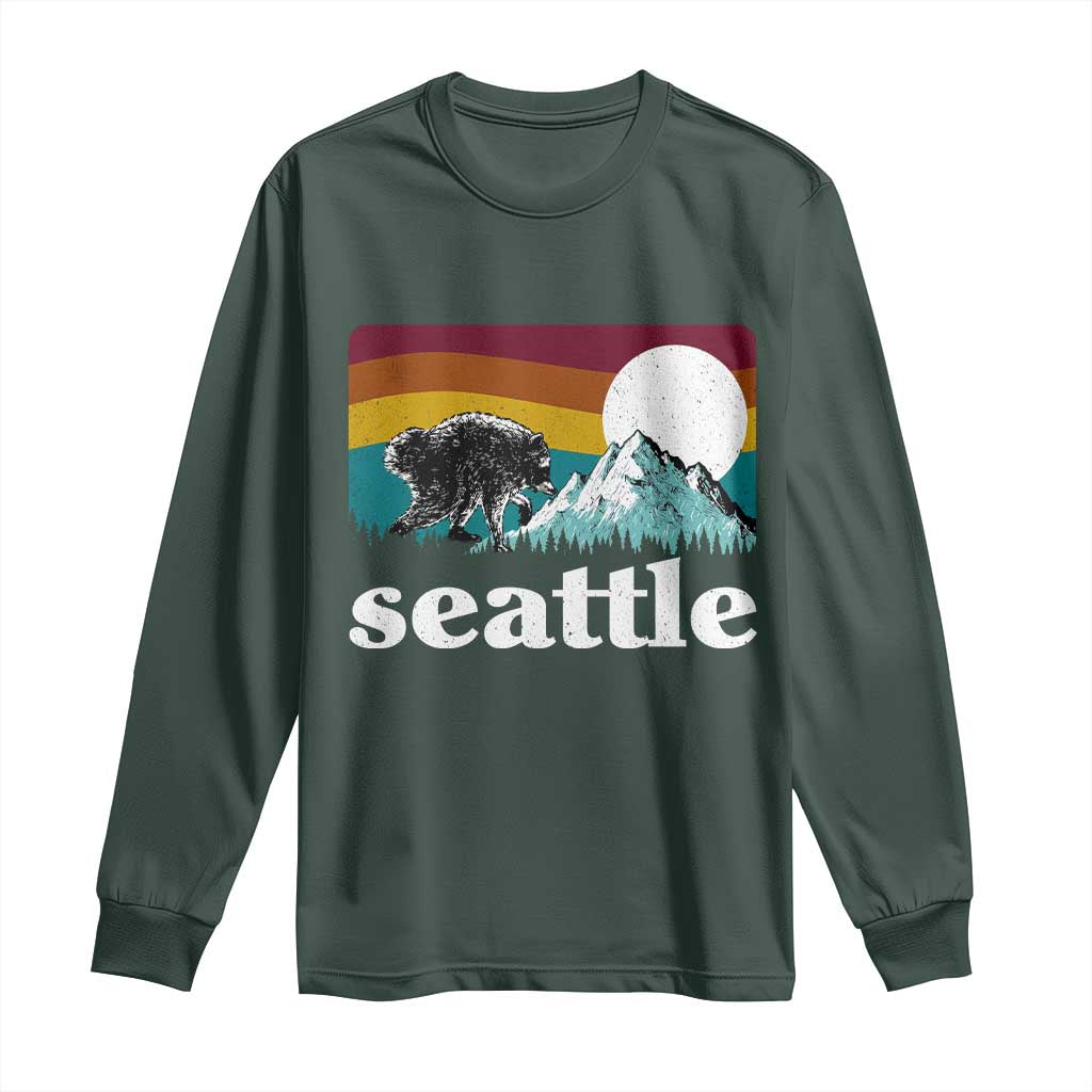 Seattle WA Mountains Jimothy the Raccoon Graphic Long Sleeve Shirt Retro Vintage Sunset Viral Trash Panda Feral Legend