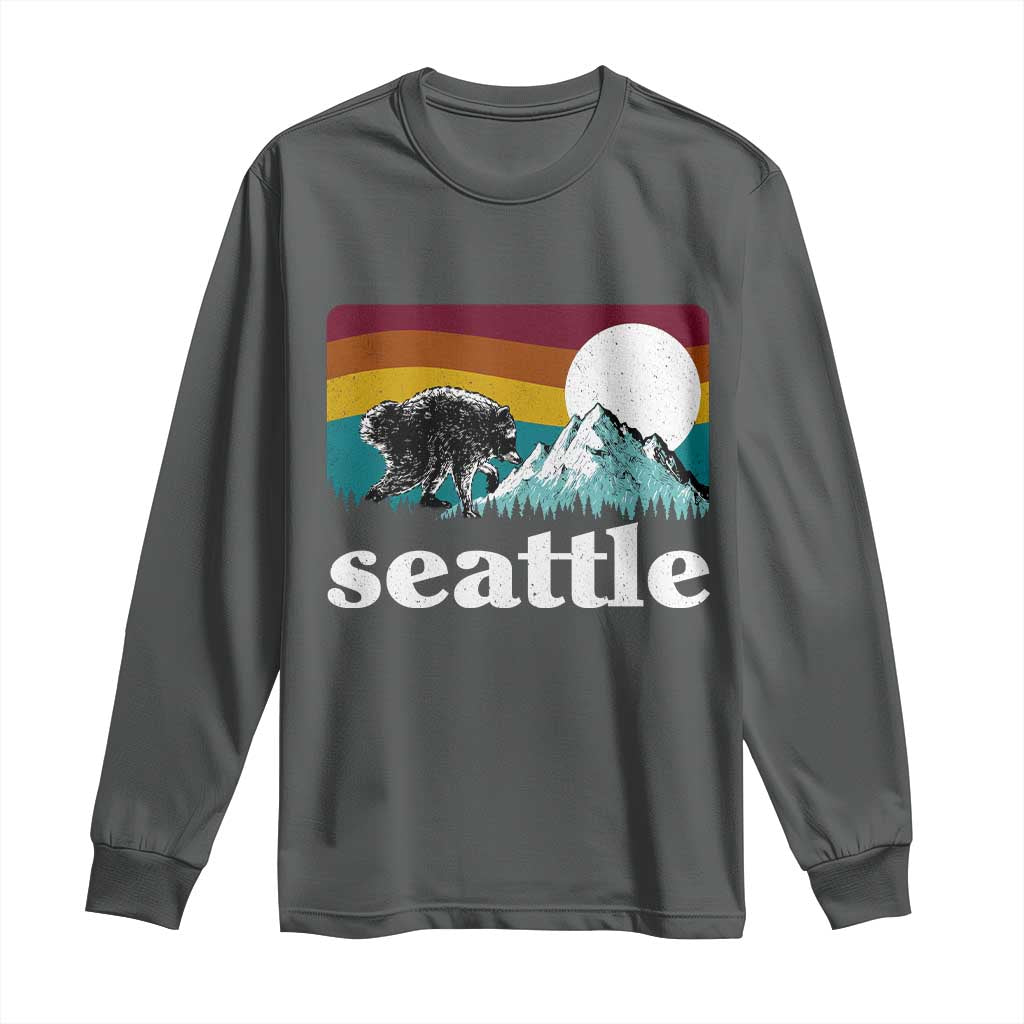 Seattle WA Mountains Jimothy the Raccoon Graphic Long Sleeve Shirt Retro Vintage Sunset Viral Trash Panda Feral Legend