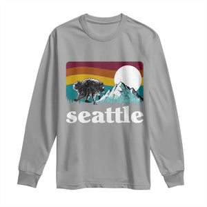 Seattle WA Mountains Jimothy the Raccoon Graphic Long Sleeve Shirt Retro Vintage Sunset Viral Trash Panda Feral Legend