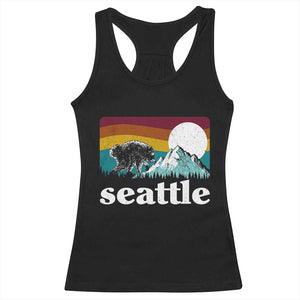 Seattle WA Mountains Jimothy the Raccoon Graphic Racerback Tank Top Retro Vintage Sunset Viral Trash Panda Feral Legend