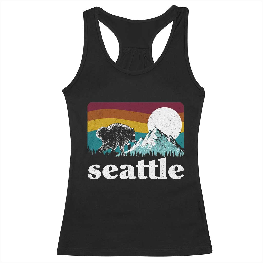 Seattle WA Mountains Jimothy the Raccoon Graphic Racerback Tank Top Retro Vintage Sunset Viral Trash Panda Feral Legend TS02 Black Print Your Wear