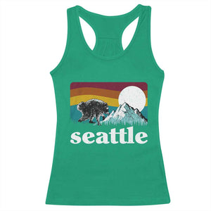 Seattle WA Mountains Jimothy the Raccoon Graphic Racerback Tank Top Retro Vintage Sunset Viral Trash Panda Feral Legend