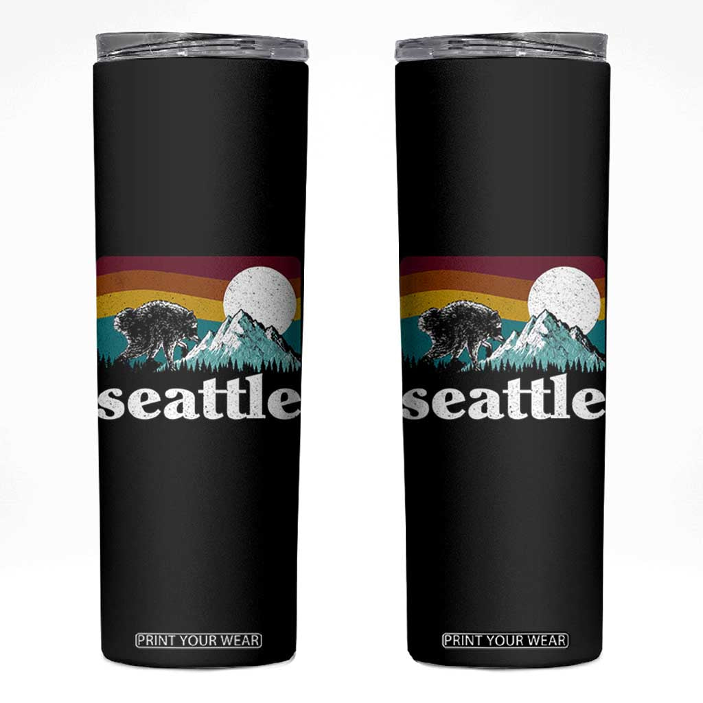 Seattle WA Mountains Jimothy the Raccoon Graphic Skinny Tumbler Retro Vintage Sunset Viral Trash Panda Feral Legend TS02 Black Print Your Wear
