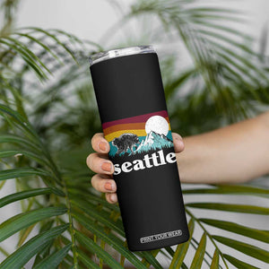 Seattle WA Mountains Jimothy the Raccoon Graphic Skinny Tumbler Retro Vintage Sunset Viral Trash Panda Feral Legend