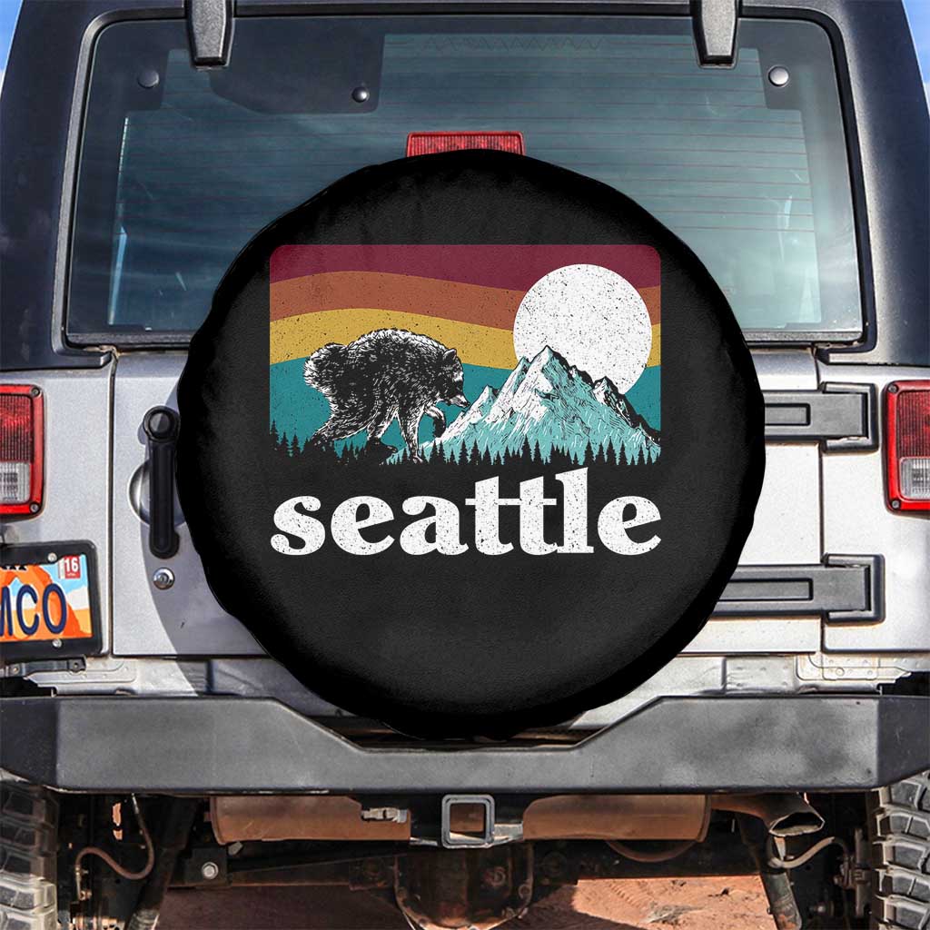 Seattle WA Mountains Jimothy the Raccoon Graphic Spare Tire Cover Retro Vintage Sunset Viral Trash Panda Feral Legend