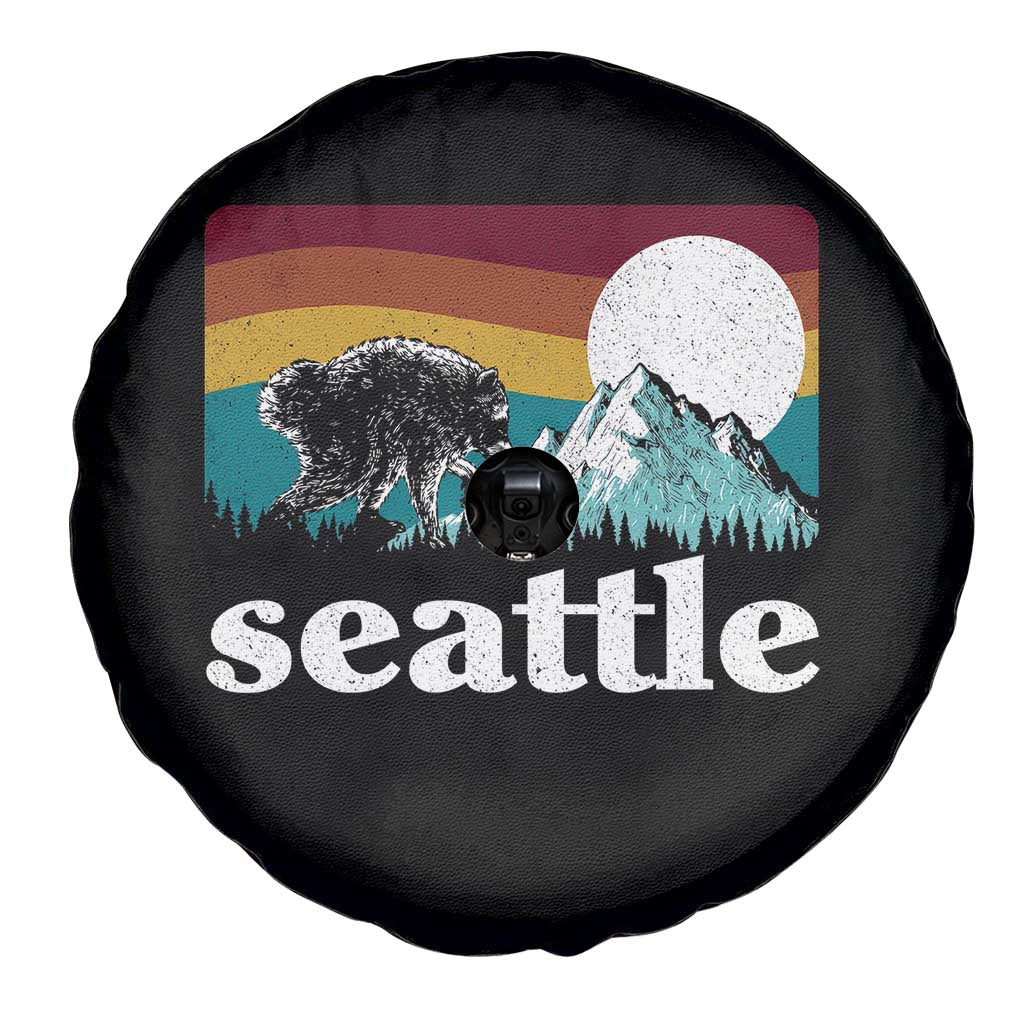 Seattle WA Mountains Jimothy the Raccoon Graphic Spare Tire Cover Retro Vintage Sunset Viral Trash Panda Feral Legend