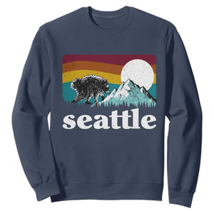 Seattle WA Mountains Jimothy the Raccoon Graphic Sweatshirt Retro Vintage Sunset Viral Trash Panda Feral Legend