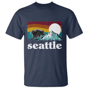 Seattle WA Mountains Jimothy the Raccoon Graphic T Shirt Retro Vintage Sunset Viral Trash Panda Feral Legend