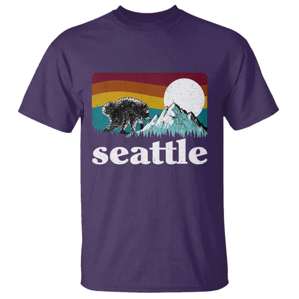 Seattle WA Mountains Jimothy the Raccoon Graphic T Shirt Retro Vintage Sunset Viral Trash Panda Feral Legend