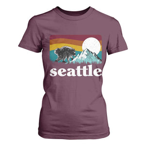 Seattle WA Mountains Jimothy the Raccoon Graphic T Shirt For Women Retro Vintage Sunset Viral Trash Panda Feral Legend