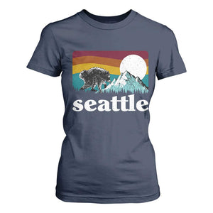 Seattle WA Mountains Jimothy the Raccoon Graphic T Shirt For Women Retro Vintage Sunset Viral Trash Panda Feral Legend