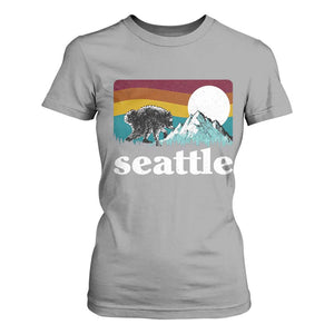 Seattle WA Mountains Jimothy the Raccoon Graphic T Shirt For Women Retro Vintage Sunset Viral Trash Panda Feral Legend