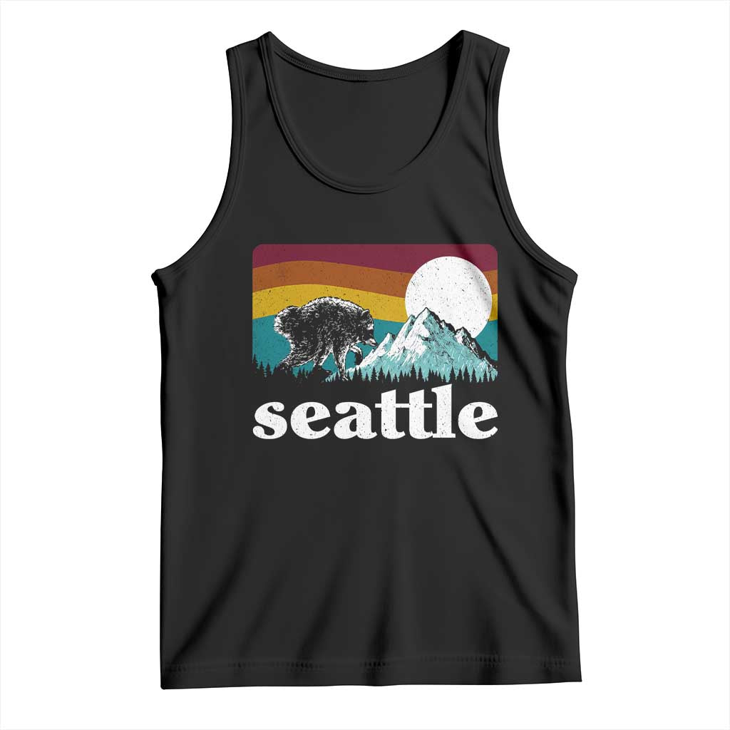 Seattle WA Mountains Jimothy the Raccoon Graphic Tank Top Retro Vintage Sunset Viral Trash Panda Feral Legend TS02 Black Print Your Wear