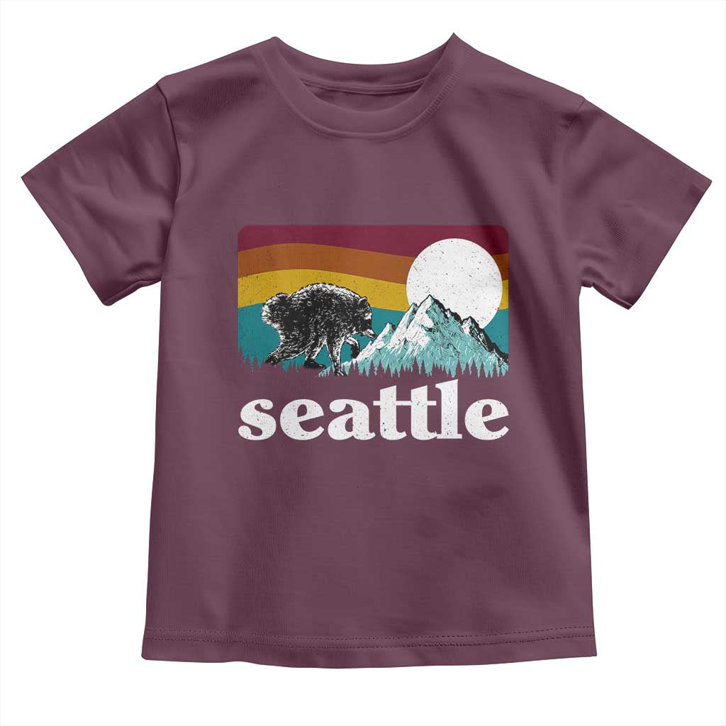 Seattle WA Mountains Jimothy the Raccoon Graphic Toddler T Shirt Retro Vintage Sunset Viral Trash Panda Feral Legend