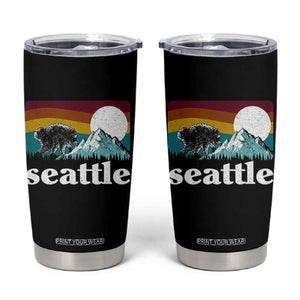 Seattle WA Mountains Jimothy the Raccoon Graphic Tumbler Cup Retro Vintage Sunset Viral Trash Panda Feral Legend