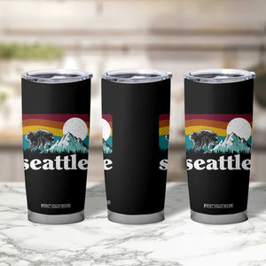 Seattle WA Mountains Jimothy the Raccoon Graphic Tumbler Cup Retro Vintage Sunset Viral Trash Panda Feral Legend