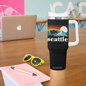 Seattle WA Mountains Jimothy the Raccoon Graphic Tumbler With Handle Retro Vintage Sunset Viral Trash Panda Feral Legend
